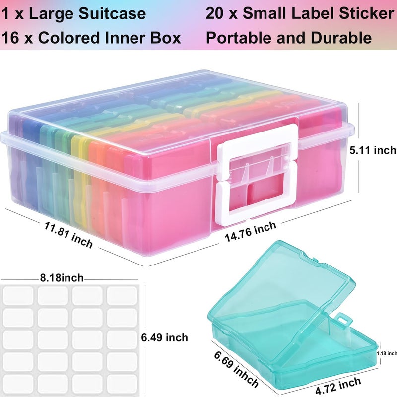 Haundry Photo Storage Box with 16 Inner 4" x 6" Photo Case, Portable Storage Organizer with Handle Craft Keeper for Picture, Stickers, Stamps, Screws, Hair Clips, Colored - Image 2